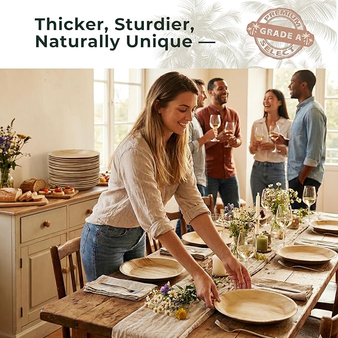 Indie Palm Disposable Palm Leaf Plates – 100 Pack 8 Inch Square – Heavy Duty, 100% Compostable & Biodegradable – Eco-Friendly Alternative to Plastic & Bamboo – Perfect for Parties & Events