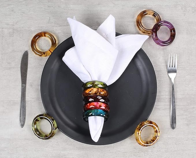 ALPHA Living HOME Napkin Rings Set of 12 - Handmade Epoxy Resin Napkin Holders for Elegant Table Decor, Dining, Weddings, Parties & Special Events - Durable & Stylish Serviette Rings (Spring Color)