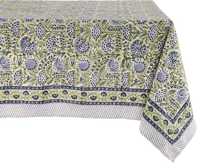ATOSII Amara 100% Cotton Rectangle Fall Tablecloth, Handblock Floral Linen Table Cloth for Kitchen Dining Table I Parties Weddings Christmas I Fall Home Decor 60 X 108 Inches I 8 Seater
