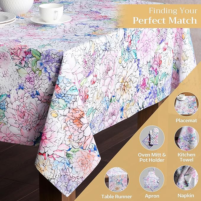Maison d' Hermine Table Cloth Rectangle Table 100% Cotton 70 x 90 Inches Tablecloth Reusable Decorative for Dining Room Farmhouse Home Valentines Day Decorations Spring Summer - Floral Love