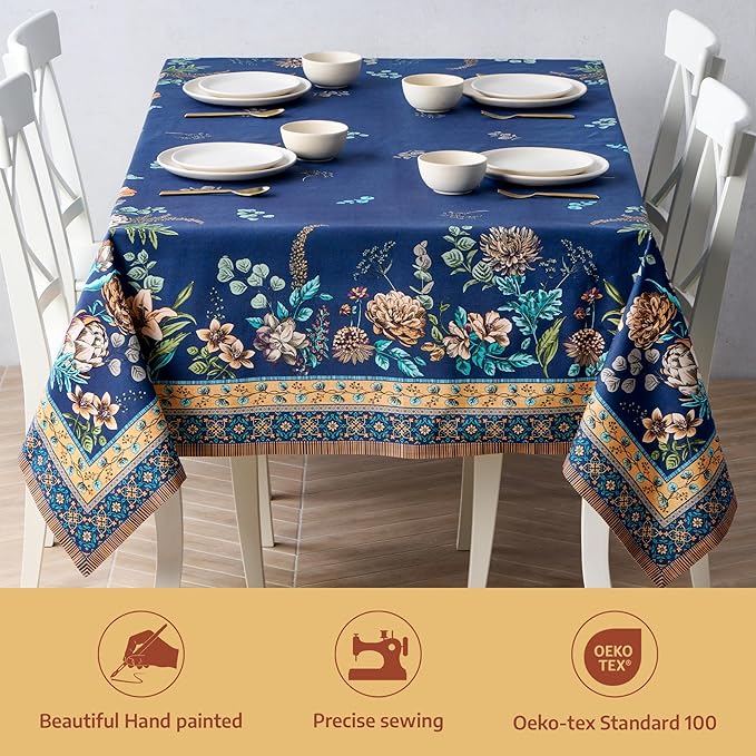 Maison d' Hermine Premium Table Cloth Rectangle Table 100% Combed Cotton 90 x 70 Inches Tablecloth Reusable Decorative for Dining Room, Farmhouse, Home, Party, Festive & Wedding - Artichoke