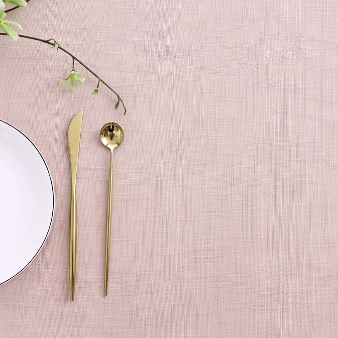 maxmill Lux Faux Linen Table Cloth with Slubby Yarn Textured Weaves Wrinkle Free Anti-Shrink Soft Tablecloth Decorative Table Cover for Outdoor and Indoor Use Rectangle 60 x 104 Inch Blush