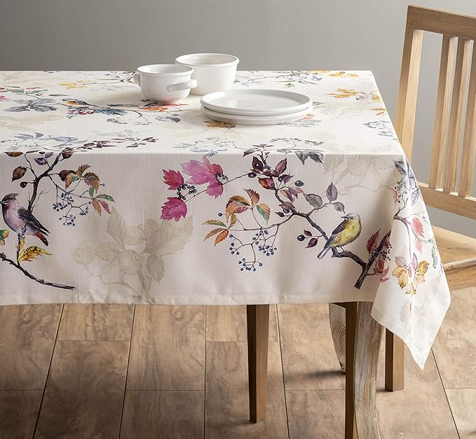 Maison d' Hermine Table Cloth Rectangle Table 100% Cotton 70 x 120 Inches Fall Tablecloth Reusable Everyday Use for Thanksgiving Christmas Decorations Dining Farmhouse Party (Equinoxe - Beige)