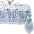 ATOSII Netta Blue 100% Cotton Square Summer Tablecloth, Handblock Floral Print Linen Table Cloth for Kitchen Dining I Parties, Weddings, Outdoors, 60 X 60 Inches I 4 Seater