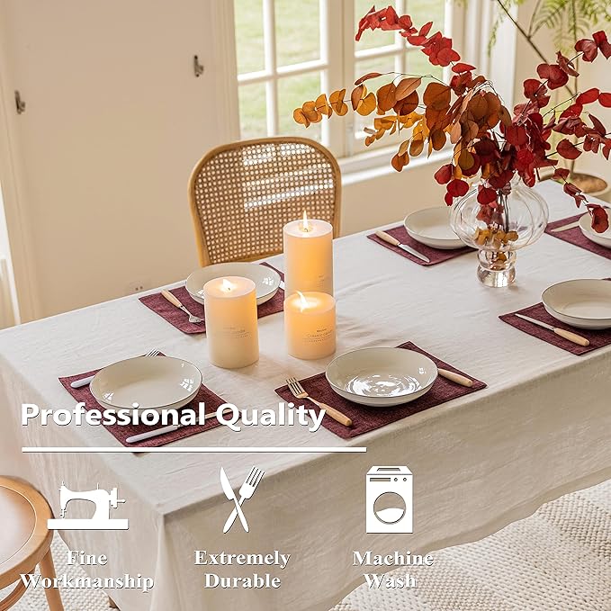 Home Brilliant Red Placemats for Holiday Linen Placemats Heat Resistant Dining Table Mats Kitchen Place Mats Dinner Valentine's Day Decor, Set of 6, Wine Red