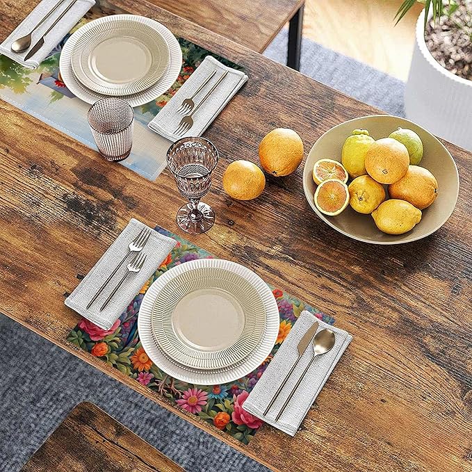 Rooster Placemats Set of 6 Rustic Chicken Sunflowers Wooden Fence Farmhouse Place Mats Washable Kitchen Dining Linen Table Mats, for Home Party Indoor 12x18 in