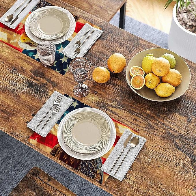 American Flag Placemats Set of 6, Linen Washable for Christmas, Thanksgiving, Party, and Daily Dining, Retro Eagle Decorative Table Mats for 4-6 Person Table