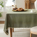 Linen Tablecloth with Tassels, Farmhouse Style Green Tablecloth, Water Resistant Burlap Tablecloths for Rectangle Table, 60x104 Inch Olive