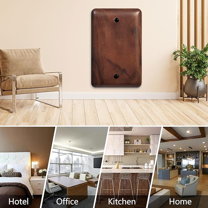 Gloss Finish Blank Wall Plate Solid Wood 1-Gang Cover Plate in Premium North American Walnut
