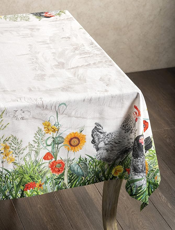 Maison d' Hermine Table Cloth Rectangle Table 100% Cotton 60 x 90 Inches Tablecloth Reusable Decorative for Dining Room Farmhouse Home Valentines Day Decorations Spring Summer - Basse Cour