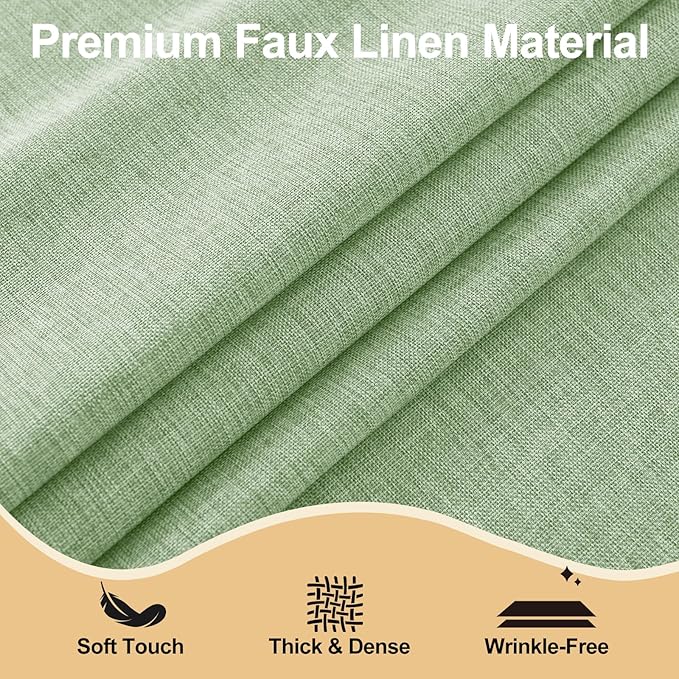 JIUZHEN Round Table Cloth Faux Linen Farmhouse Tablecloth Wrinkle and Stain Resistant Decorative Fabric Table Cover for Kitchen, Dining Room, Parties and Camping, Sage Green, 108 Inch Round