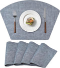 Round Table Placemats Set of 4, Faux Leather Wedge Shape Place Mats Heat Resistant Wipeable Washable Table Mats for Dining Outdoor Indoor, Blue