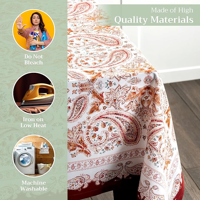 Maison d' Hermine Table Cloth Rectangle Table 100% Cotton 60 x 90 Inches Fall Tablecloth Reusable Everyday Use for Thanksgiving Christmas Decorations Dining Farmhouse Party (Orient)