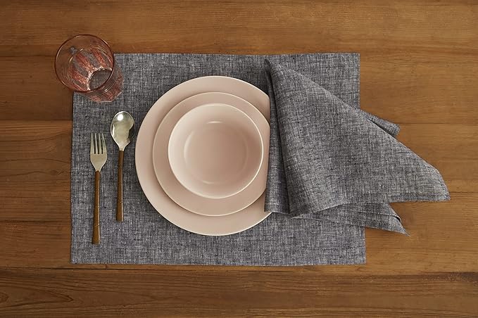Solino Home Linen Cloth Napkins Set of 4-100% Pure Linen Chambray Black Dinner Napkins 20 x 20 Inch for Winter - Athena, Handcrafted and Machine Washable