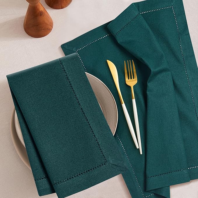 Bedding Craft Cotton Cloth Dinner Napkins Set of 12 – 18x18 Funfare with Frayed Fringe – Machine Washable Fabric Napkins for Weddings, Baby Showers, Parties & Table Décor