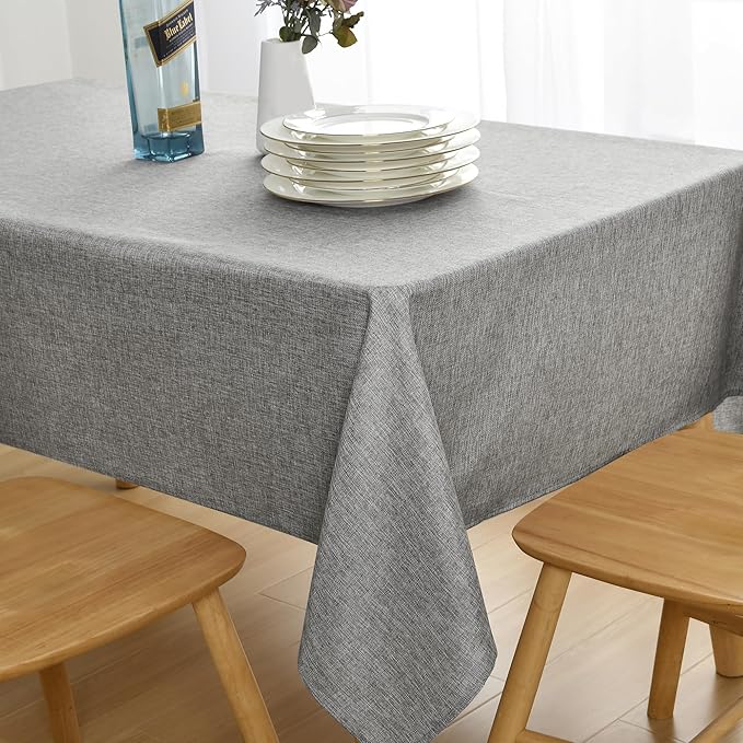 JIUZHEN Rectangle Table Cloth Faux Linen Farmhouse Tablecloth Wrinkle and Stain Resistant Decorative Fabric Table Cover for Kitchen, Dining Room, Parties and Camping, Grey, 52 x 70 Inch