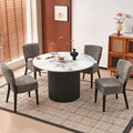 Howtek Round Dining Set for 4, 47-Inch Faux White Marble Wood Kitchen Table with 4 Gray Stackable Upholstered Dining Chairs, Dining Room Table and Chairs Set for Kitchen, Living Room