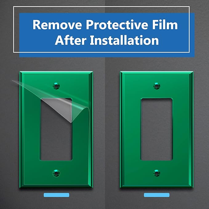 LIDER Decorator Wall Plate, Temperature/Impact Resistant, Mirrored, Plexiglass Outlet/Light Switch Cover, Acrylic glass, Reflective Finish, Modern Upgrade, Oversized 1-Gang 5.25" x 3.44" Green 5 Pack