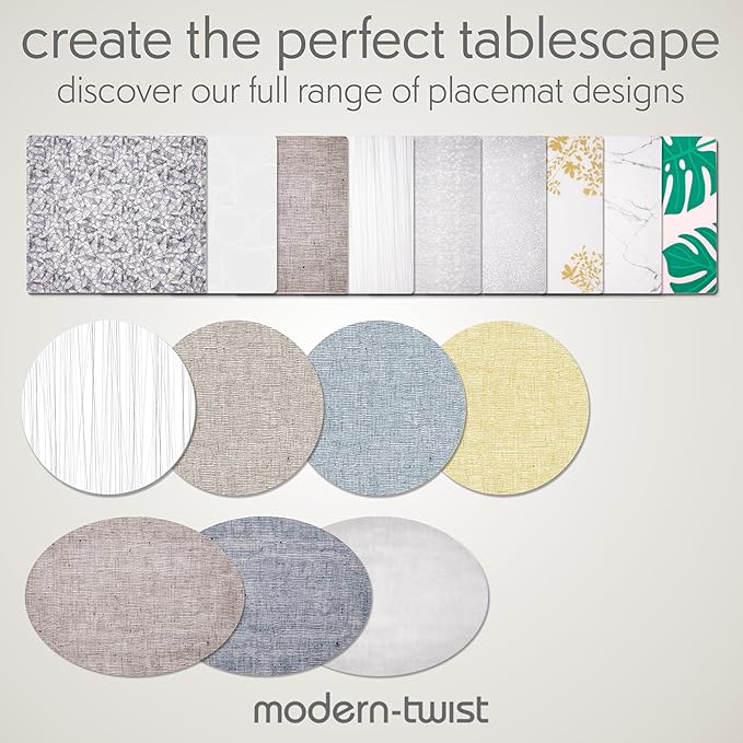 modern-twist 15" Silicone Round Placemat, BPA, PVC-Free Table Mat, Dishwasher Safe, Linen Print in Chocolate, Pack of 1