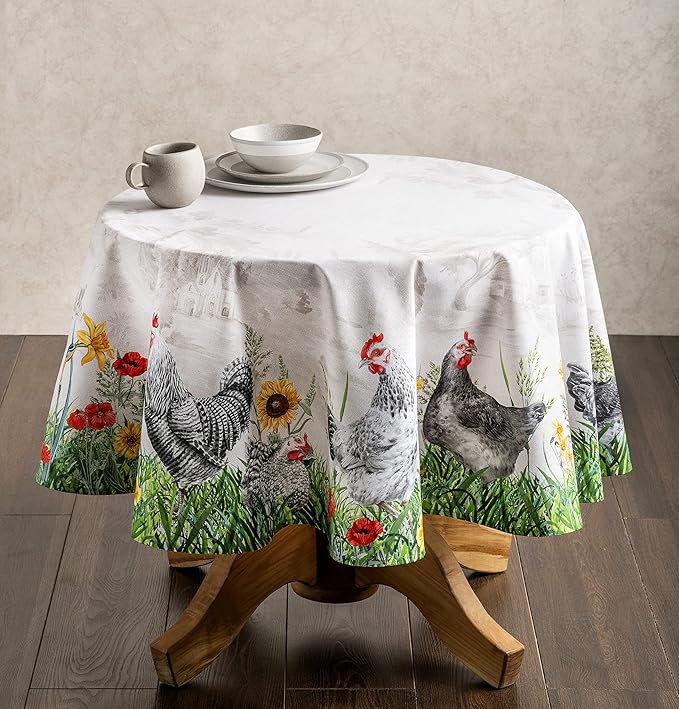 Maison d' Hermine Table Cloth Round Table 100% Cotton 63 Round Inches Tablecloth Reusable Decorative for Dining Room Farmhouse Home Valentines Day Decorations Spring Summer - Basse Cour