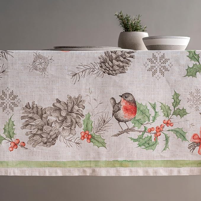 Maison d' Hermine Table Cloth Rectangle Table 100% Cotton 70 x 90 Inches Fall Tablecloth Reusable Everyday Use for Thanksgiving Christmas Decorations Dining Farmhouse Party (Christmas Dew)