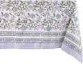 ATOSII Mahoka Blue 100% Cotton Fall Tablecloth, Handblock Floral Linen Table Cloth for Kitchen Dining Table I Parties Weddings Outdoors Easter Valentine's Gift I 60 X 90 Inches I 6 Seater