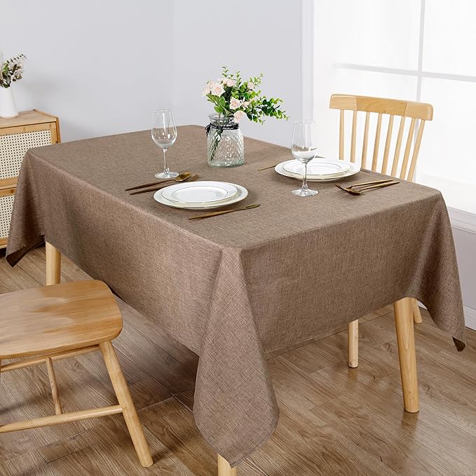 Hiasan Faux Linen Rectangle Tablecloth - Wrinkle and Stain Resistant Washable Table Cloth for Kitchen Dining Room Holiday Table Cover for Party Dinner, Khaki, 70 x 140 Inch