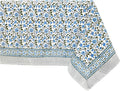 ATOSII Lake Como 100% Cotton Square Summer Tablecloth, Block Print Floral Linen Table Cloth for Kitchen Dining Table I Parties Weddings Outdoors I 60 X 108 Inches I 8 Seater I