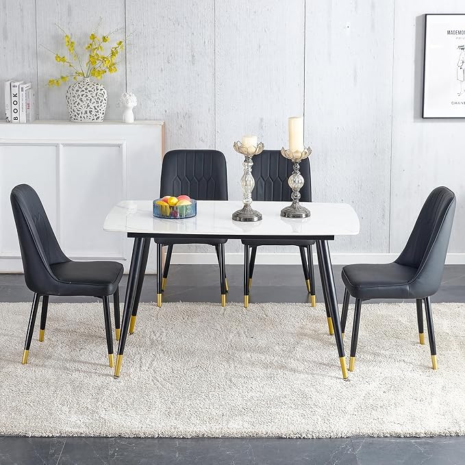Black Dining Table Set for 4, Dining Room Table Set for 4, Sintered Stone Kitchen Table Top and Modern Chairs Set of 4 for Kitchen Dining Room, Small Space