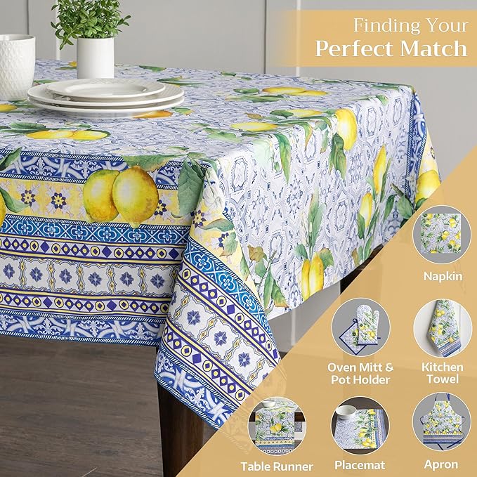 Maison d' Hermine Table Cloth Square Table 100% Cotton 54 x 54 Inches Tablecloth Reusable Decorative for Dining Room Farmhouse Home Valentines Day Decorations Spring Summer - Citrus