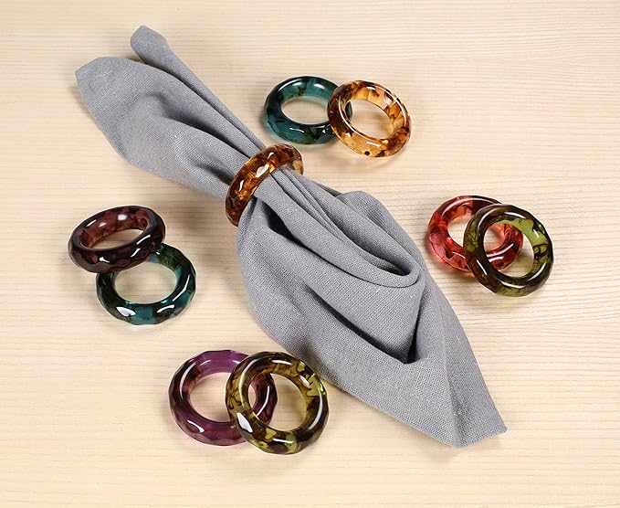 ALPHA Living HOME Spring Pastel Epoxy Napkin Rings - Set of 12 Multi-Color Epoxy Resin Napkin Holders for Modern Tabletop Decor, Perfect for Weddings, Parties, Special Events & Everyday Dining