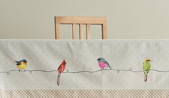 Maison d' Hermine Table Cloth Square Table 100% Cotton 54 x 54 Inches Tablecloth Reusable Decorative for Dining Room Farmhouse Home Valentines Day Decorations Spring Summer - Birdies on Wire
