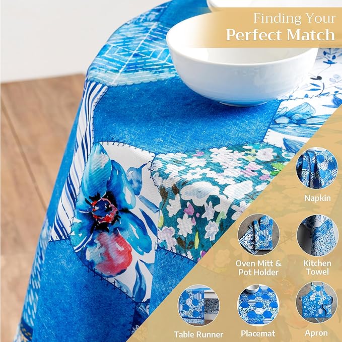 Maison d' Hermine Table Cloth Round Table 100% Cotton 63 Round Inches Tablecloth Reusable Decorative for Dining Room Farmhouse Home Valentines Day Decorations Spring Summer - Summer Blues