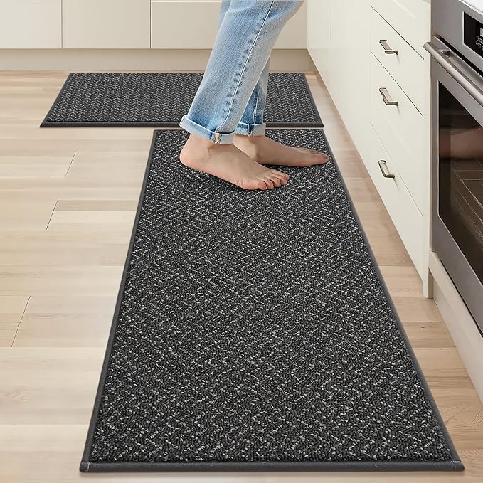 COSY HOMEER Kitchen Rugs Non Slip Washable 24"x36"+24"x60" Absorbent Kitchen Mats for Floor Stain Resistant Kitchen Runner Rug Sets of 2 Kitchen Floor Mats for Sink,Dark Grey