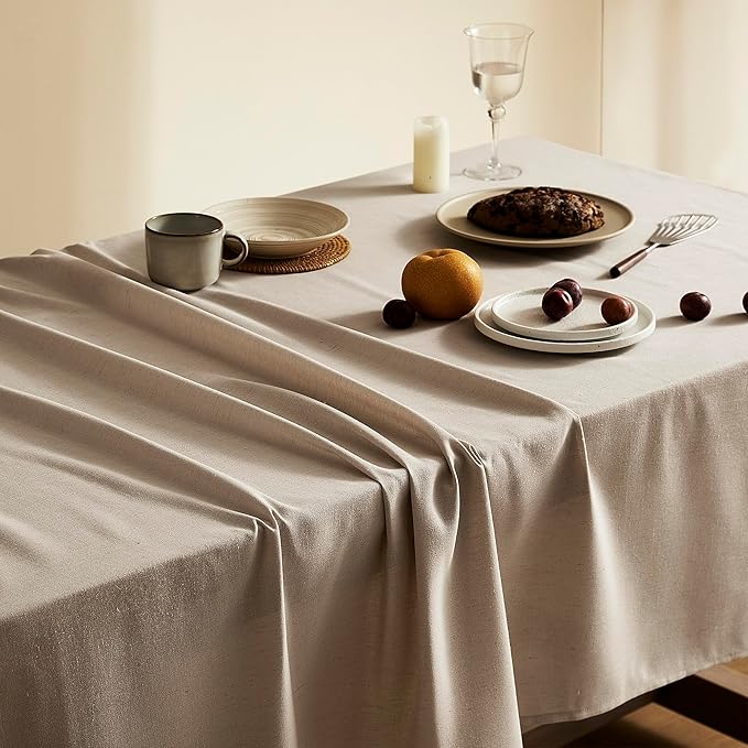 4 Foot Khaki Linen Tablecloth Light Tan Brown Neutral Table Decor Washable Heavy Weight Water Repellent Burlap Tablecloths Linen Tablecloths for Rectangle Tables 4ft 60x70 Inch 4-6 Seater