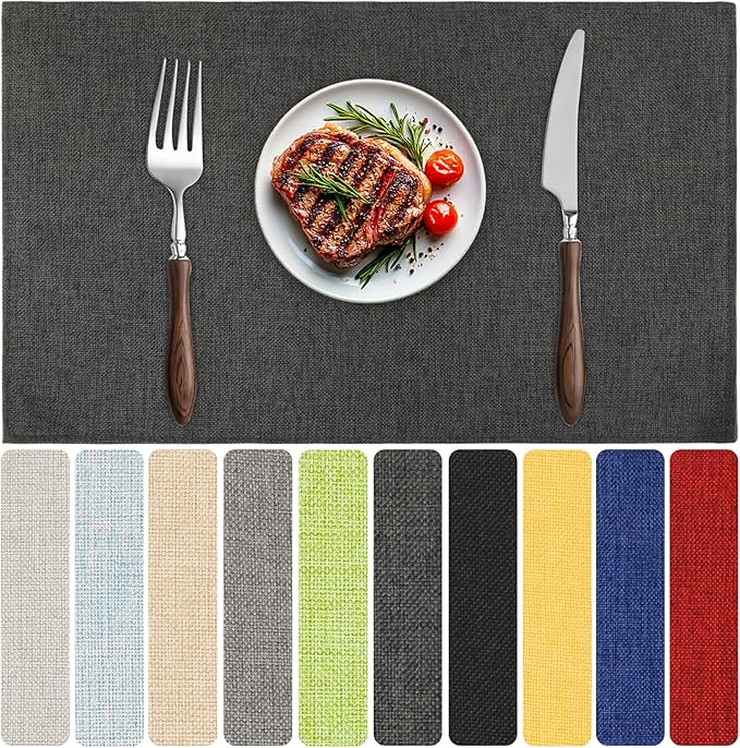 Blue Forest Placemats Set of 4, Dual-Layered Thickened Faux Linen Table Mats Heat Resistant Machine Washable Wrinkle Free Place Mats for Kitchen Dining Outdoor/Indoor (Dark Green)