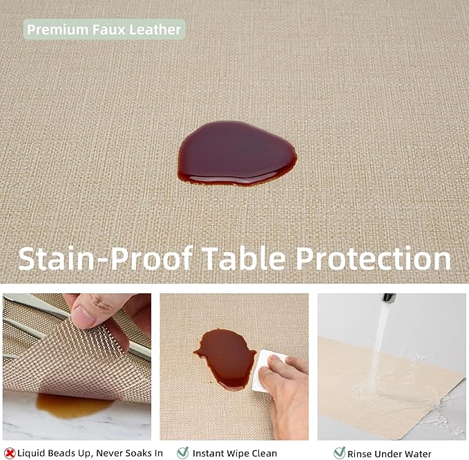 Heat Resistant Placemats Set of 2, 17x12in Waterproof Wipeable Faux Leather Non Slip Table Mats, Easy to Clean, Stain Resistant, for Kitchen Dining Room– Taupe