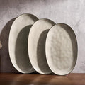 famiware Serving Platter, Oval 15.59/14.3/12.9 inch Serving Dishes for Entertaining, Serving Bowls, Dishwasher Safe, Stonware Serving Trays for Party, Turkey, Cheese, Reactive Glaze, Light khaki