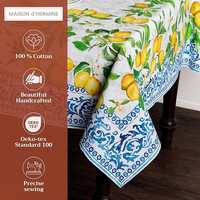 Maison d' Hermine Table Cloth Rectangle Table 100% Cotton 60 x 108 Inches Tablecloth Reusable Decorative for Dining Room Farmhouse Home Valentines Day Decorations Spring Summer - Cedrat