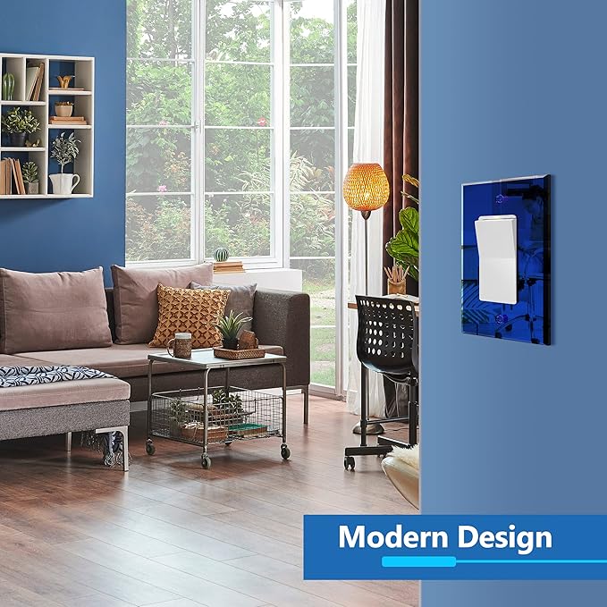 LIDER Decorator Wall Plate, Temperature/Impact Resistant, Mirrored, Plexiglass Outlet/Light Switch Cover, Acrylic glass, Reflective Finish, Modern Upgrade, Oversized 1-Gang 5.25" x 3.44", Blue, 5 Pack