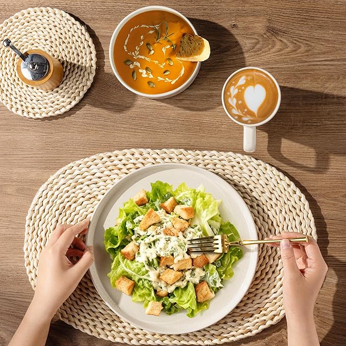 AmorArc Ceramic Dinnerware Set for 6 | Speckled Stoneware Plates and Bowls with Rustic Terracotta Underside| Scratch Resistant,Dishwasher & Microwave Safe Dishes Sets- 18pcs