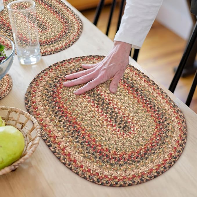 Homespice Kingston Jute Braided Placemats, Warm Country Decor, Set of 4, Multicolor 13x19 Oval Table Mats - Vibrant Colors, Durable, Easy to Clean and Protects Furniture
