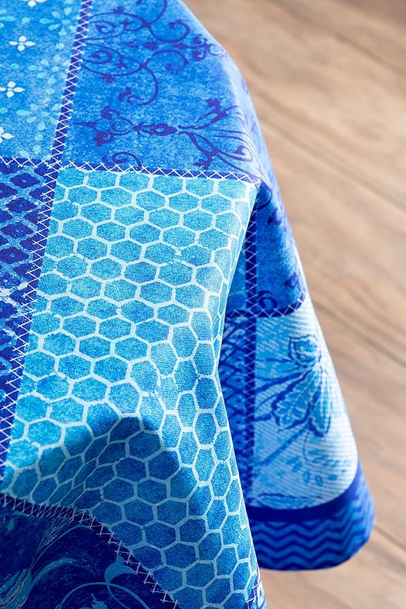 Maison d' Hermine Table Cloth Round Table 100% Cotton 69 Round Inches Tablecloth Reusable Decorative for Dining Room Farmhouse Home Valentines Day Decorations Spring Summer - Indigo Love