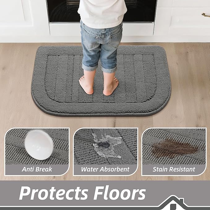 BEQHAUSE 24x40 Inch Kitchen Rug Mat Durable Kitchen Rugs Non-Slip Washable Absorbent Kitchen Mats for Floor Dirt-Resistant Semicircular Kitchen Mat (Grey)