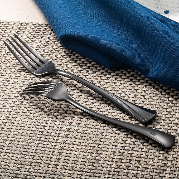 Alata Alice Black Mirror 40-Piece Silverware Set Stainless Steel Flatware Set,Service for 8,Mirror Polished Cutlery Set,Dishwasher Safe