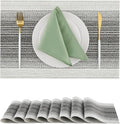 Leetaltree Black with White Woven Placemats Set of 8 - Heat Resistant Non-Slip Place mats for Dining Table, Washable Durable PVC Vinyl Woven Table Mats(Black with White, 8)
