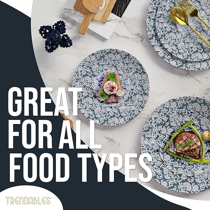 Trendables Disposable Dinnerware Decorative Plates Plastic Disposable Plates Set For 40 Guests 40 x 8 Inch Dessert Plate & 40 x 10 Inch Wedding Party Plate Set Garden Damask