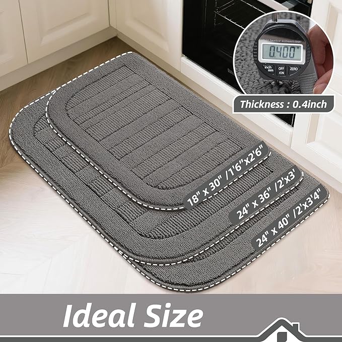 BEQHAUSE 24x36 Inch Kitchen Rug Mat Durable Kitchen Rugs Non-Slip Washable Absorbent Kitchen Mats for Floor Dirt-Resistant Semicircular Kitchen Mat (Grey)