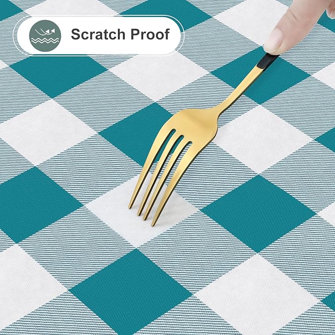 misaya Rectangle Waterproof Vinyl Table Cloth, Buffalo Flannel Backed Tablecloth, Wipeable Plastic Table Cover for Dinner, Kitchen, Outdoor (52" x 70", Turquoise and White)