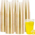 I00000 100 Pack 24 oz Gold Plastic Cups, Gold Glitter Cups Disposable Plastic Wine Glasses Cocktail Glasses Premium Cup, 24 Ounce Glitter Disposable Tumblers for Party & Wedding